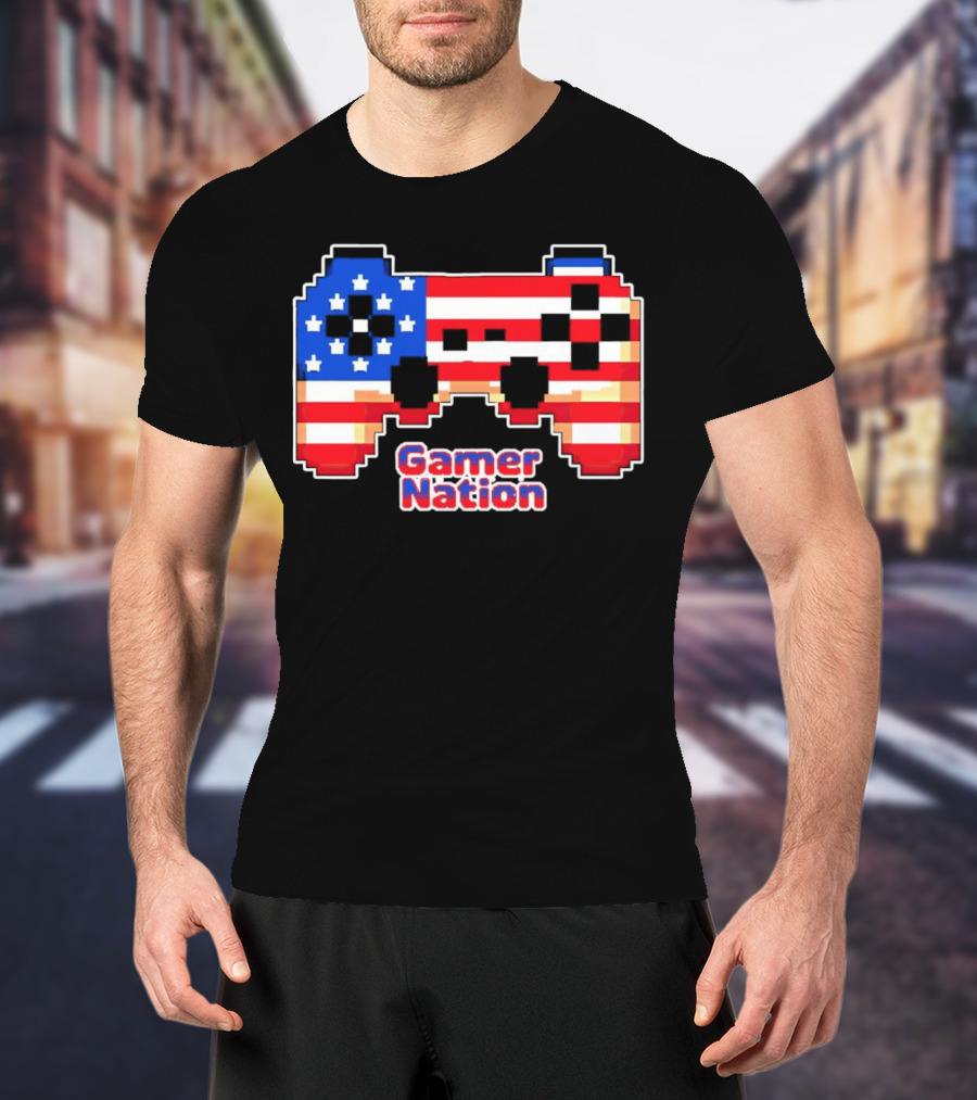 American Flag Pixel Art Gamer Nation Controller T-Shirt