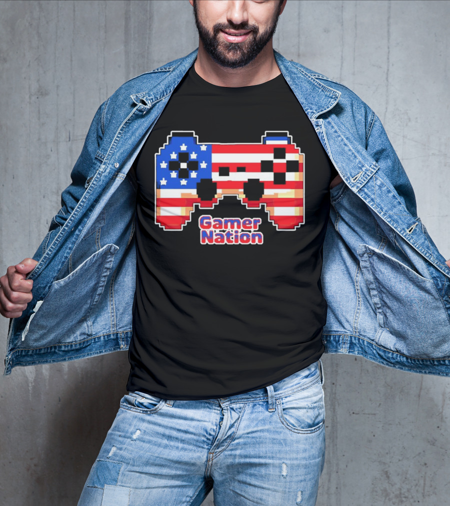 American Flag Pixel Art Gamer Nation Controller T-Shirt