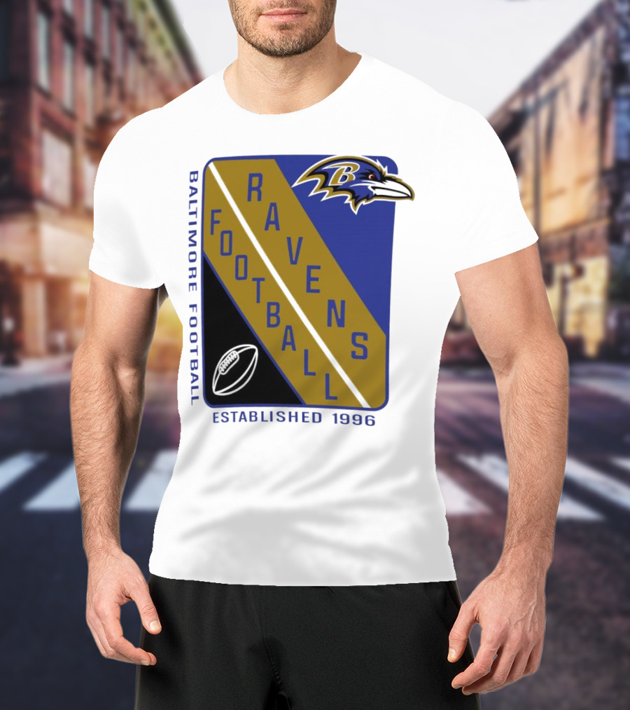 Baltimore Ravens Football Established 1996 Shield Logo Ravens Head T-Shirt