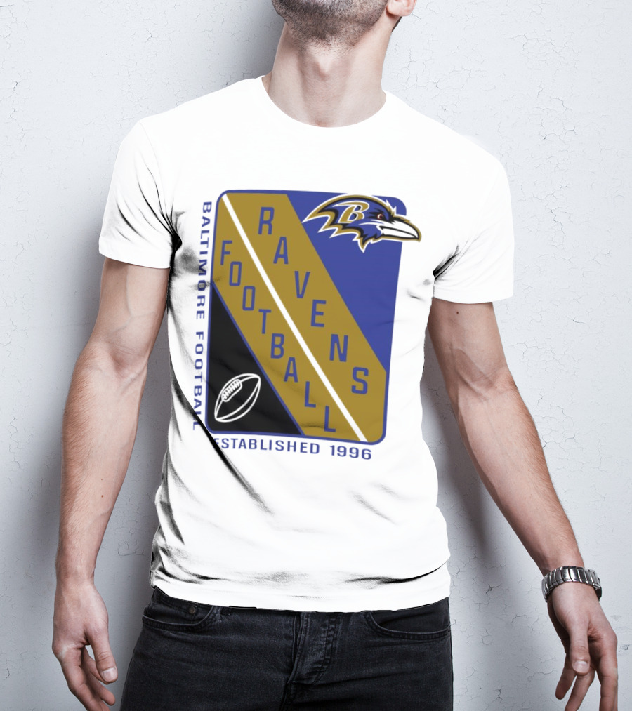 Baltimore Ravens Football Established 1996 Shield Logo Ravens Head T-Shirt