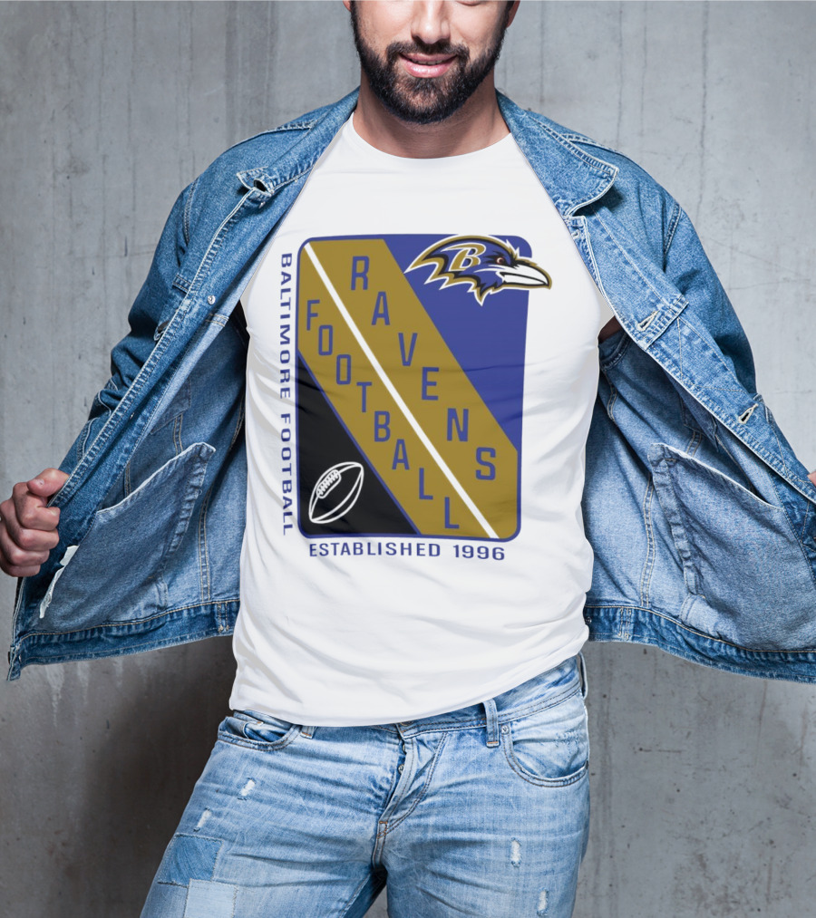 Baltimore Ravens Football Established 1996 Shield Logo Ravens Head T-Shirt