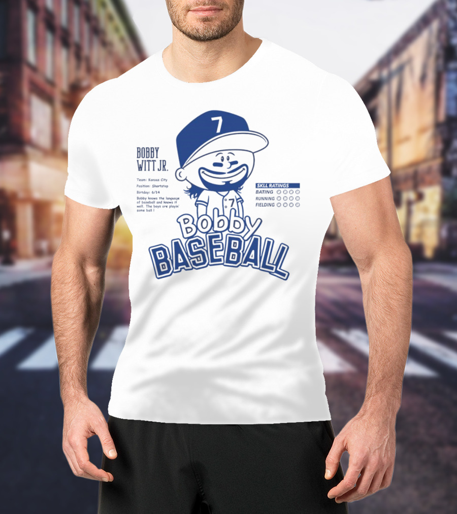 Bobby Witt Jr. Kansas City Bobby Baseball Caricature Skill Ratings T-Shirt