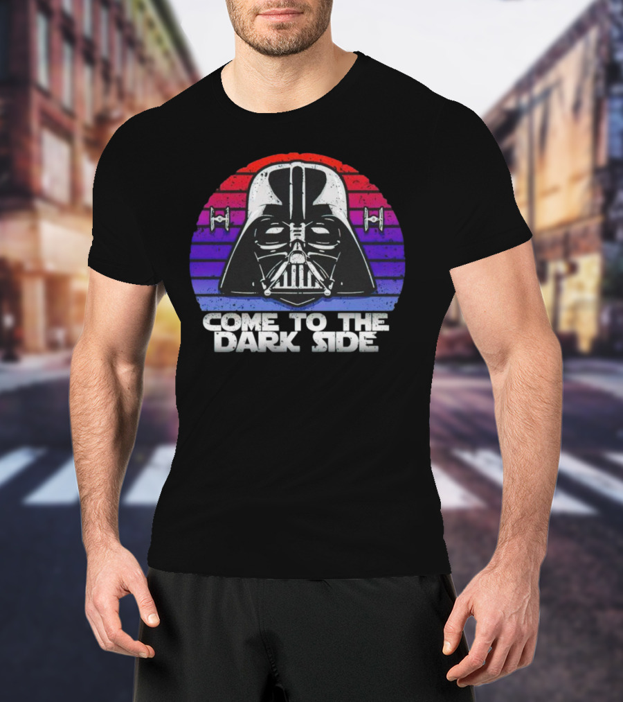 Darth Vader Come To The Dark Side Retro Stripes With Tie Fighters T-Shirt