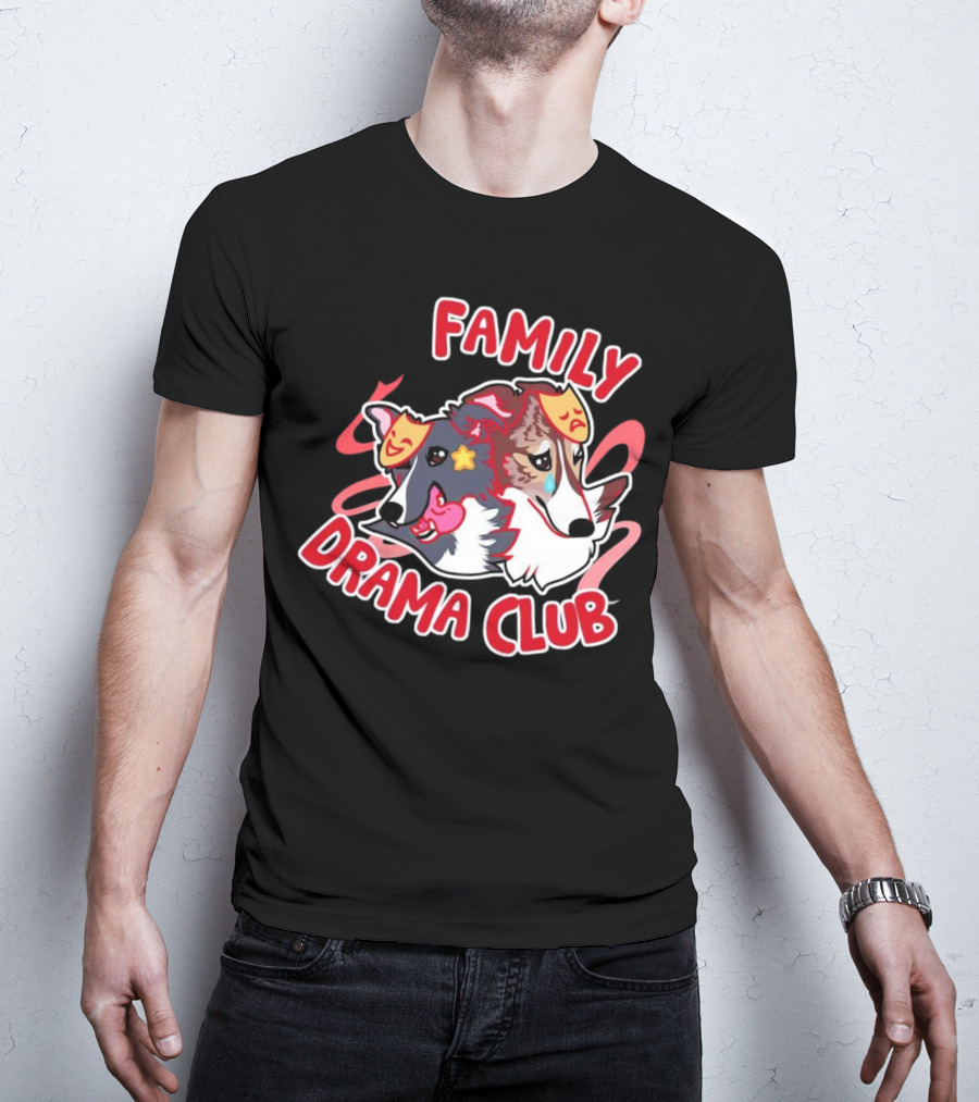 FAMILY DRAMA CLUB Dog Faces With Theater Masks T-Shirt