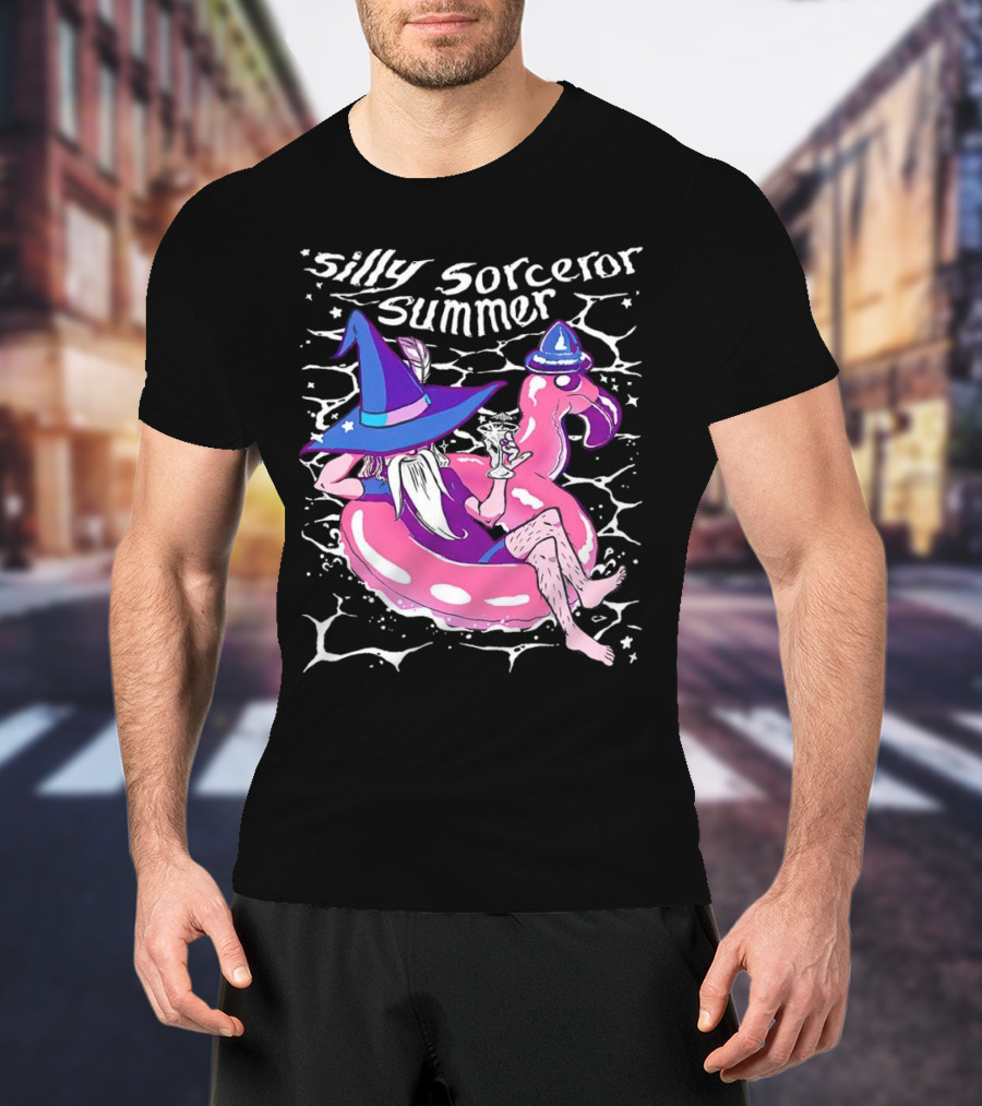 Silly Sorceror Summer Wizard In Flamingo Float With Sweet Tea T-Shirt