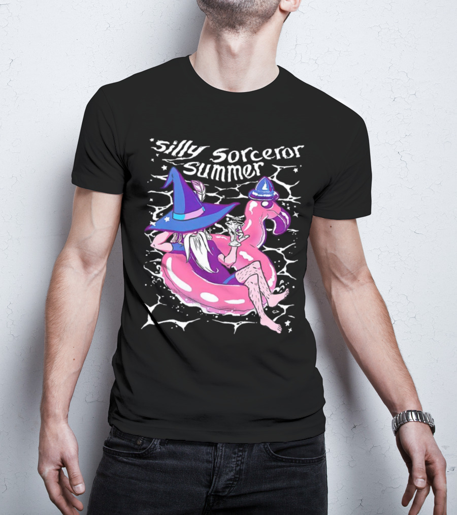 Silly Sorceror Summer Wizard In Flamingo Float With Sweet Tea T-Shirt