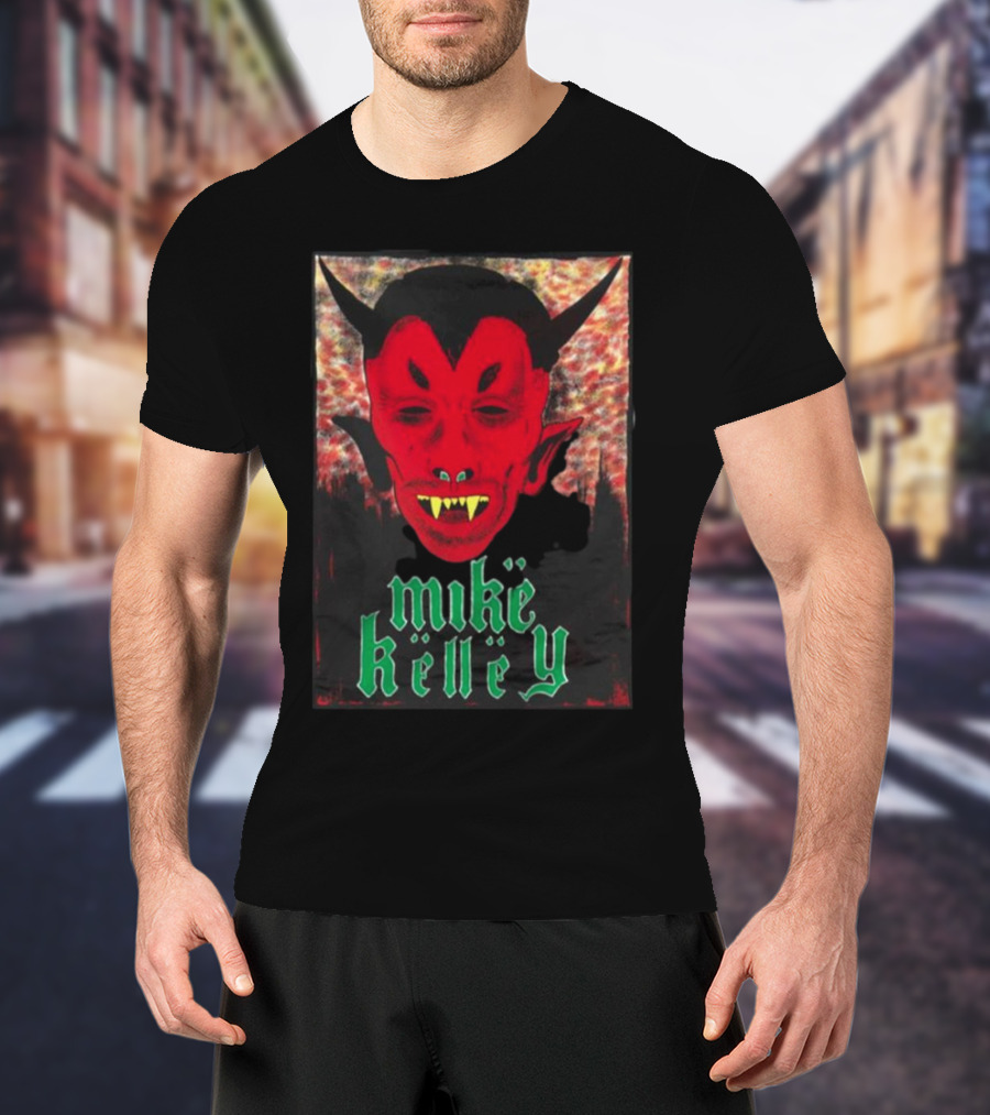 Mike Kelley Satan's Nostrils Devil Face Red With Green Gothic Text T-Shirt