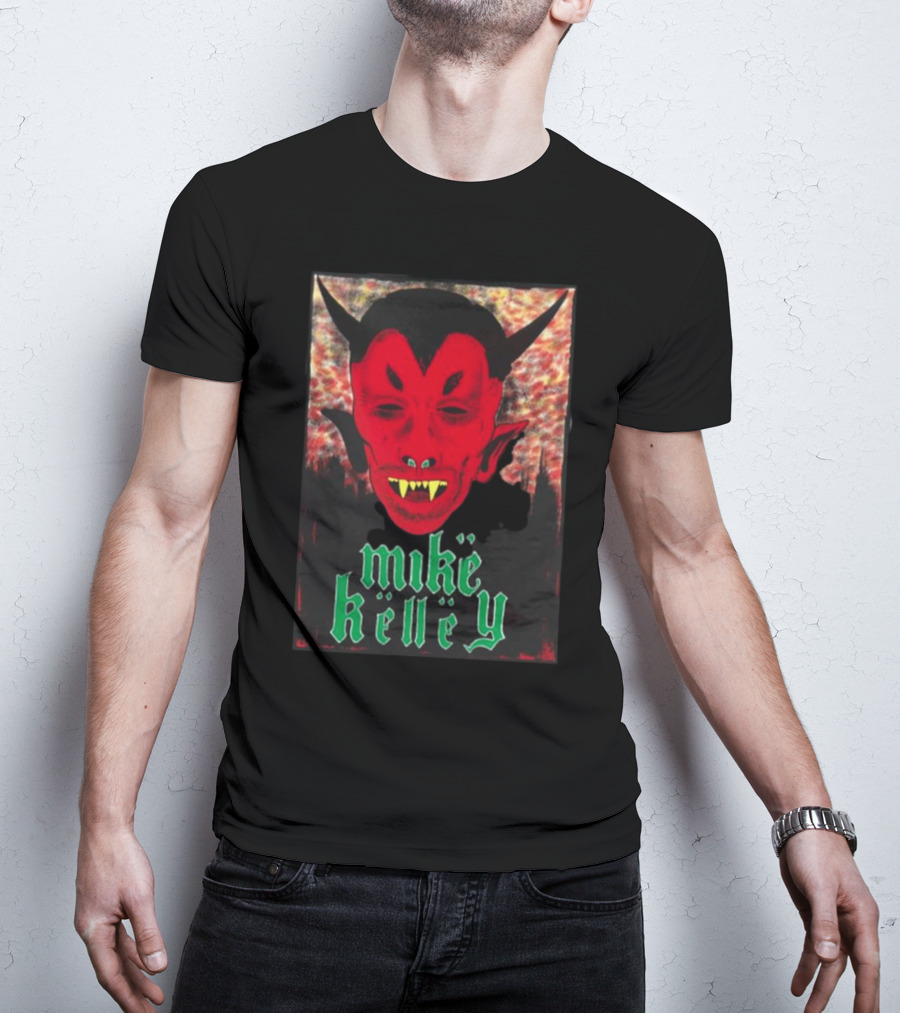 Mike Kelley Satan's Nostrils Devil Face Red With Green Gothic Text T-Shirt