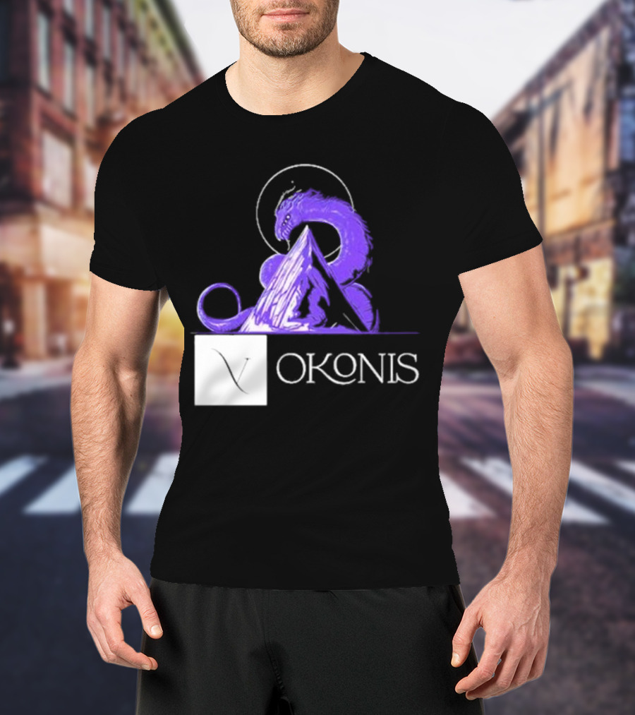 Vokonis Purple Dragon Coiled On Mountain Peak With Crescent Moon T-Shirt