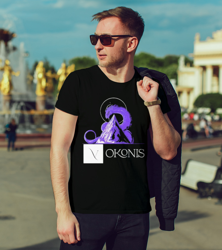 Vokonis Purple Dragon Coiled On Mountain Peak With Crescent Moon T-Shirt