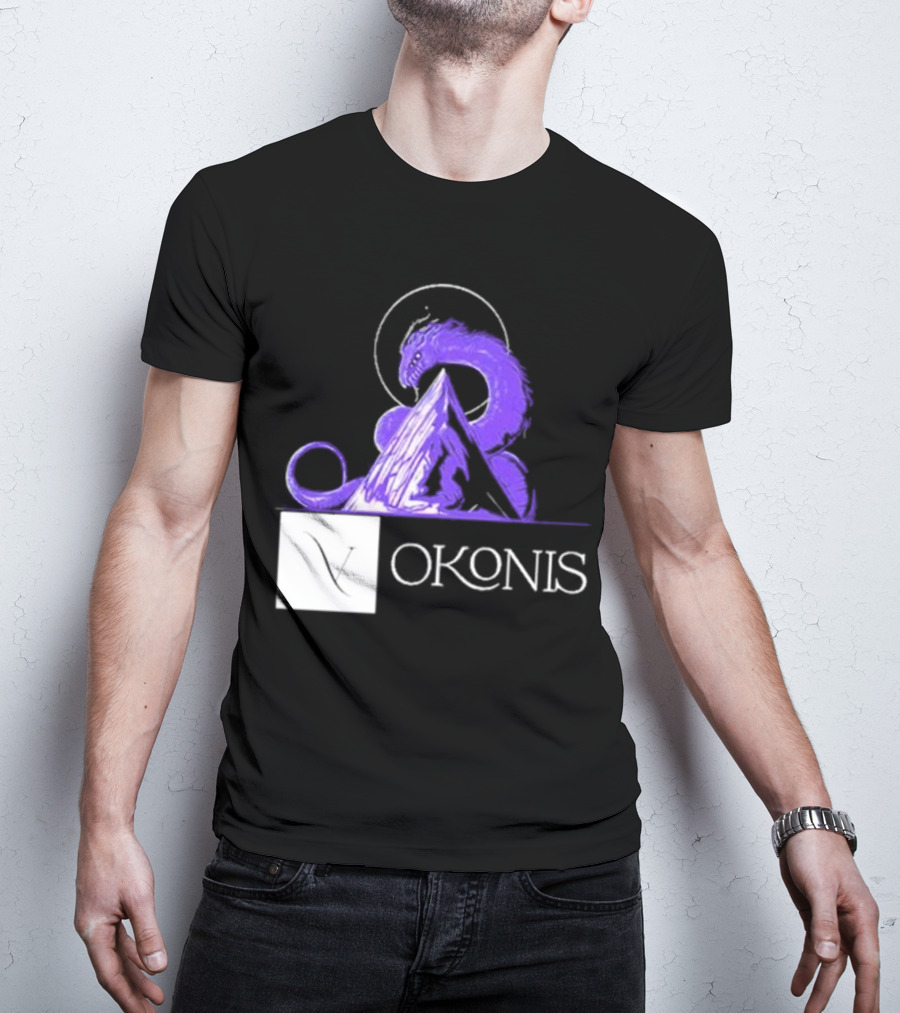 Vokonis Purple Dragon Coiled On Mountain Peak With Crescent Moon T-Shirt