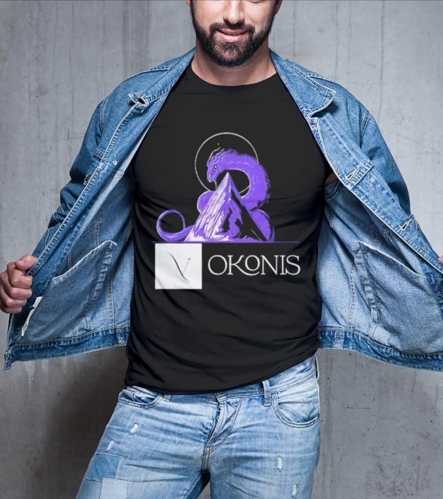 Vokonis Purple Dragon Coiled On Mountain Peak With Crescent Moon T-Shirt