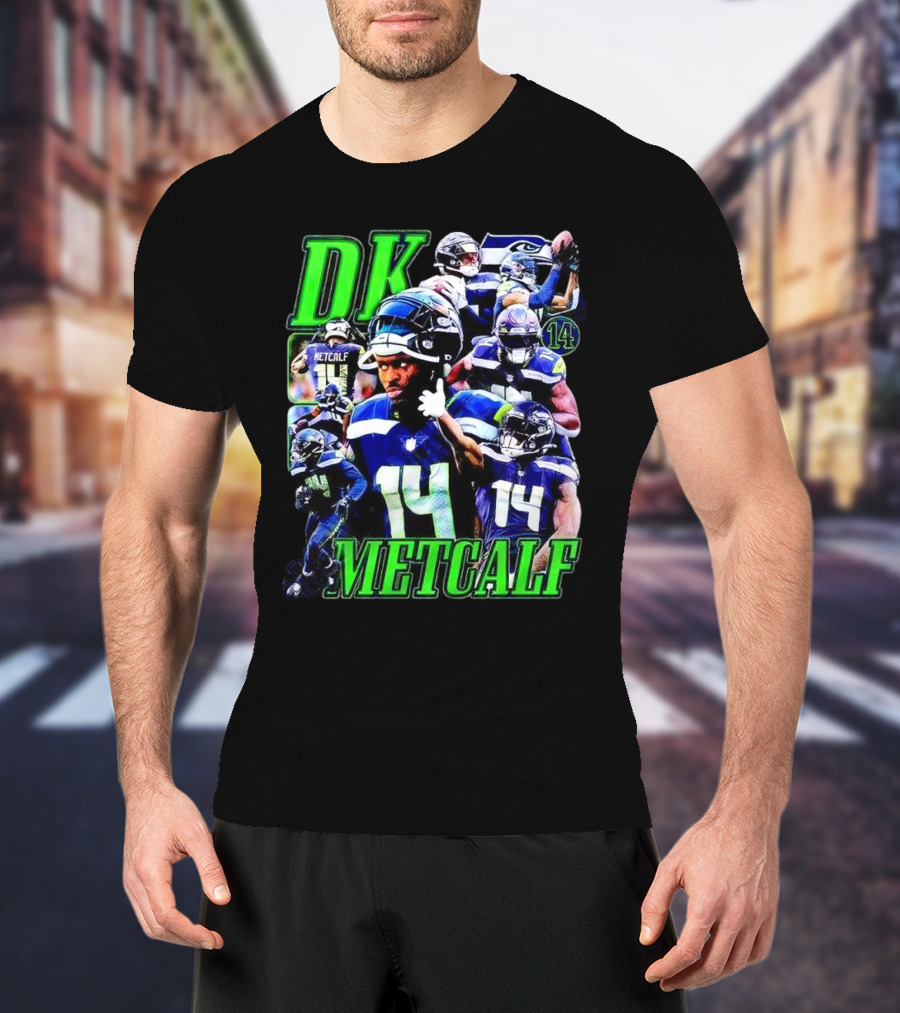 DK Metcalf Seattle Seahawks 14 Retro NFL Player Action Collage T-Shirt