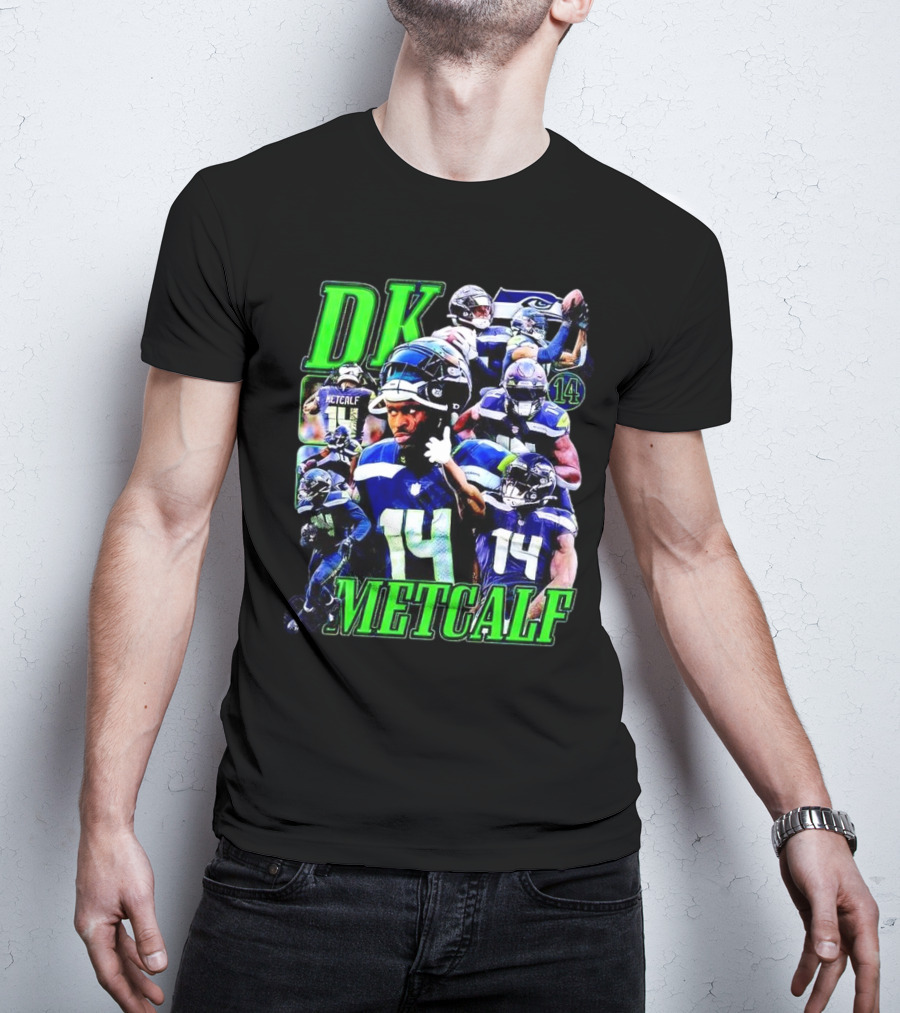 DK Metcalf Seattle Seahawks 14 Retro NFL Player Action Collage T-Shirt