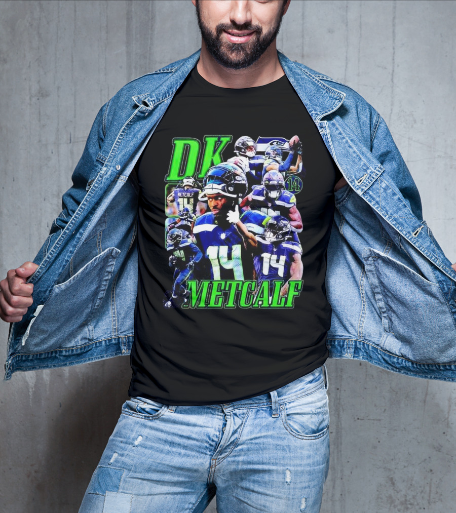 DK Metcalf Seattle Seahawks 14 Retro NFL Player Action Collage T-Shirt