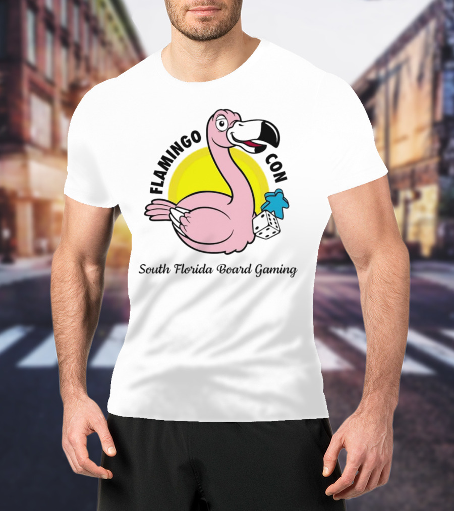 FlamingoCon South Florida Board Gaming Event With Dice And Meeple T-Shirt