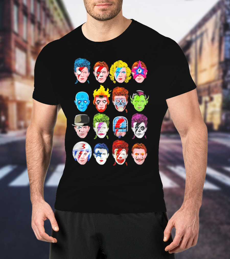 Ziggy Stardust Aladdin Sane Cartoon Pop Art Floating Heads T-Shirt