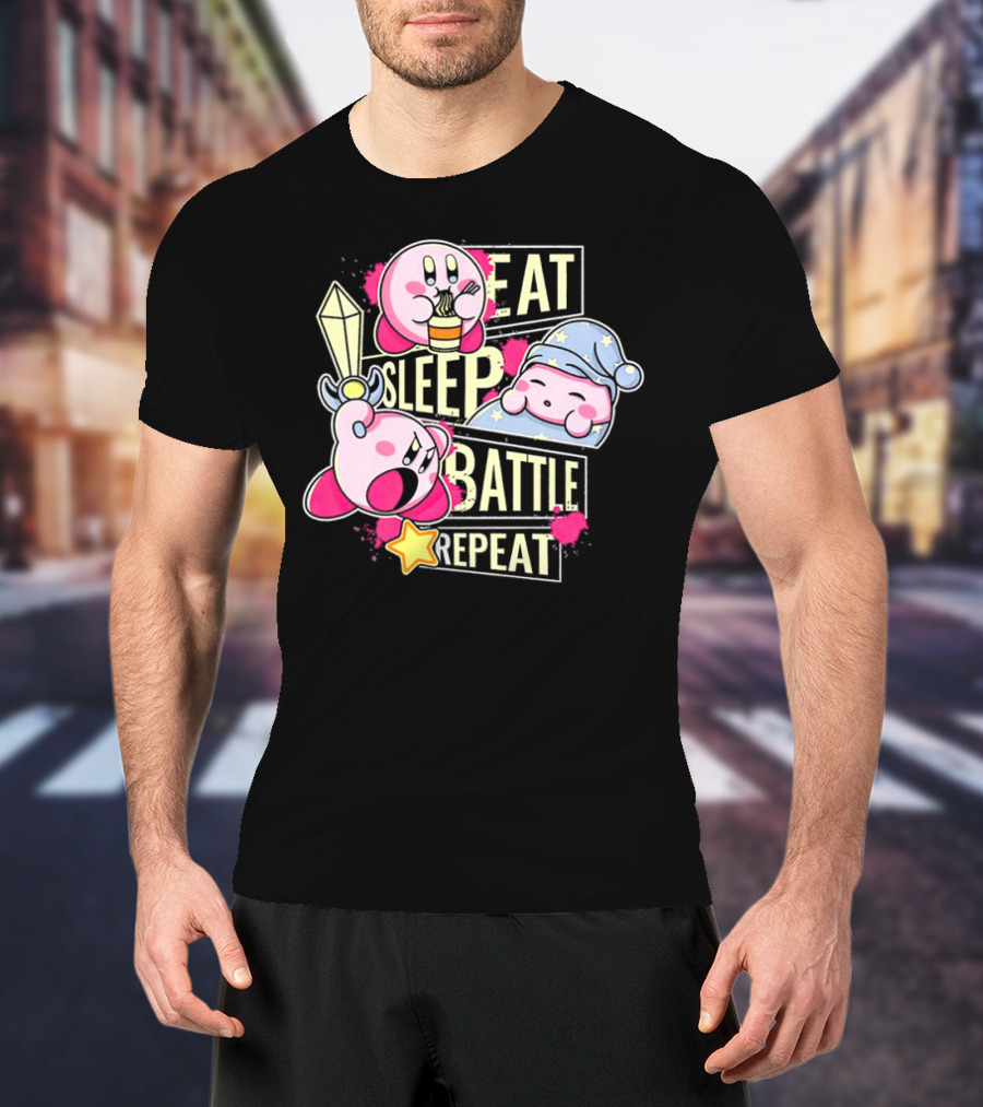 Kirby Eat Sleep Battle Repeat Game Life T-Shirt