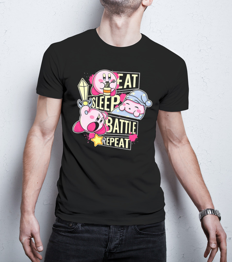 Kirby Eat Sleep Battle Repeat Game Life T-Shirt