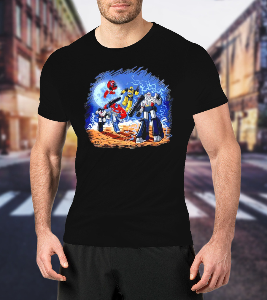 Transformers Bots Cartoon Battle Scene T-Shirt