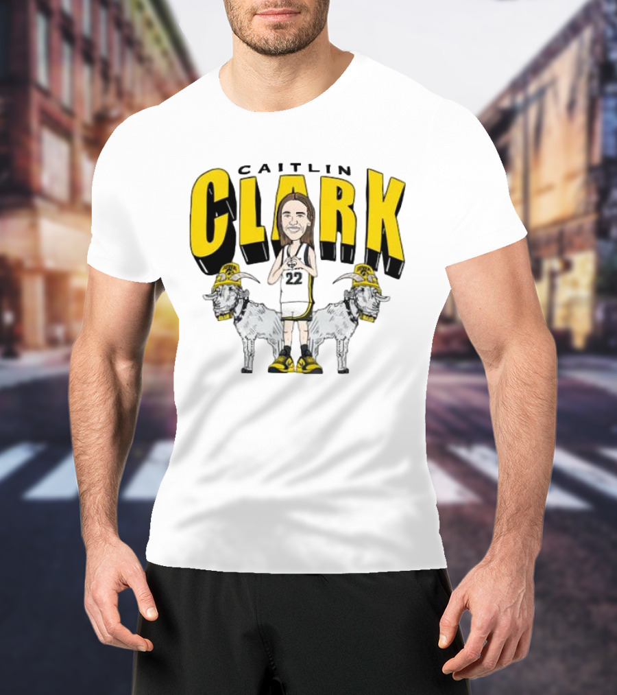 Iowa Hawkeyes Caitlin Clark 22 Caricature With Goats And Heart Hands T-Shirt