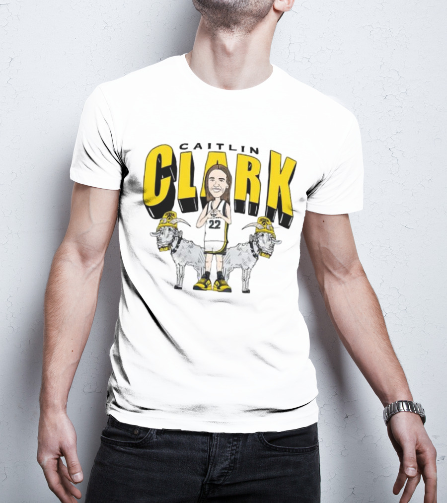 Iowa Hawkeyes Caitlin Clark 22 Caricature With Goats And Heart Hands T-Shirt