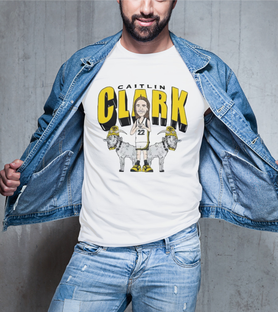 Iowa Hawkeyes Caitlin Clark 22 Caricature With Goats And Heart Hands T-Shirt