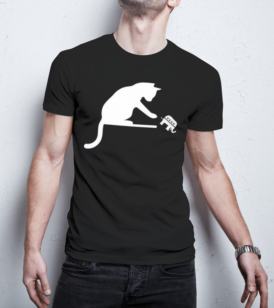 Childless Cat Lady Drop The Hate With Cat Playing With Republican Elephant T-Shirt