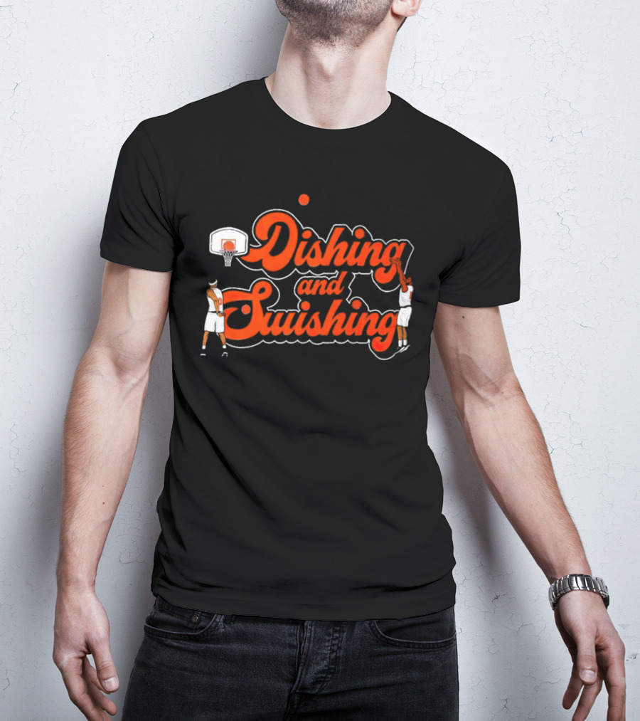 New York Knicks Dishing And Swishing Players And Basketball Hoop T-Shirt