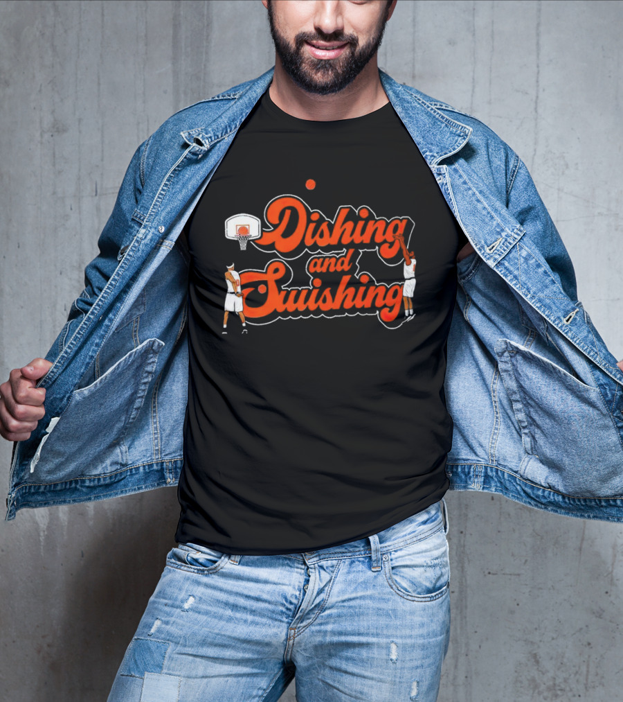 New York Knicks Dishing And Swishing Players And Basketball Hoop T-Shirt