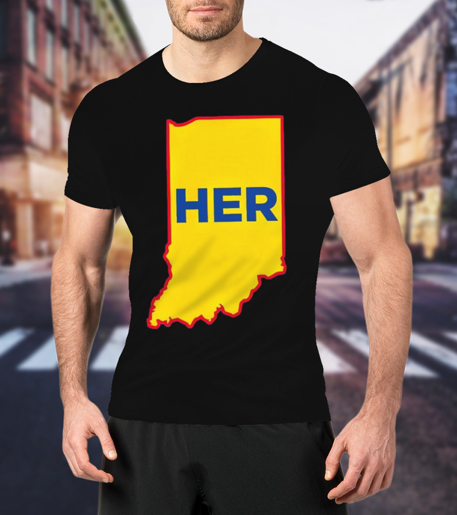 Caitlin Clark Indiana Fever Her State Yellow Map With Blue HER T-Shirt