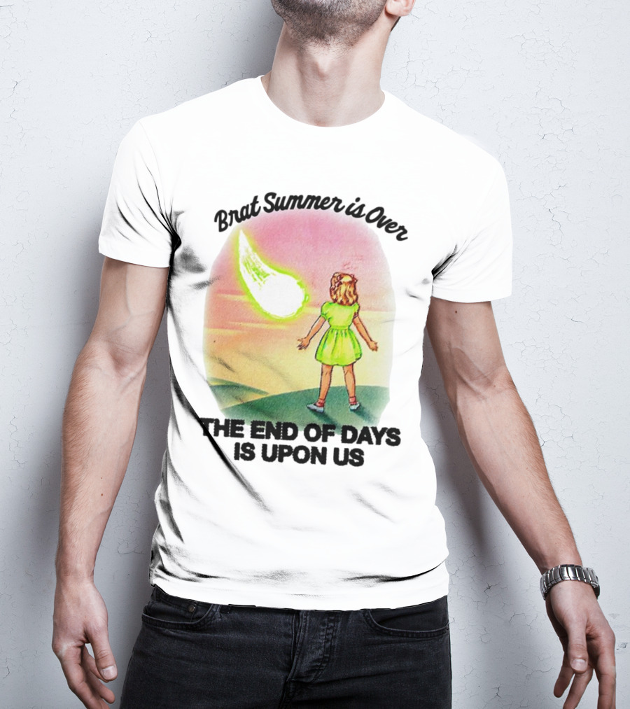 Brat Summer Is Over The End Of Days Is Upon Us Girl Watches Meteor Sunset T-Shirt