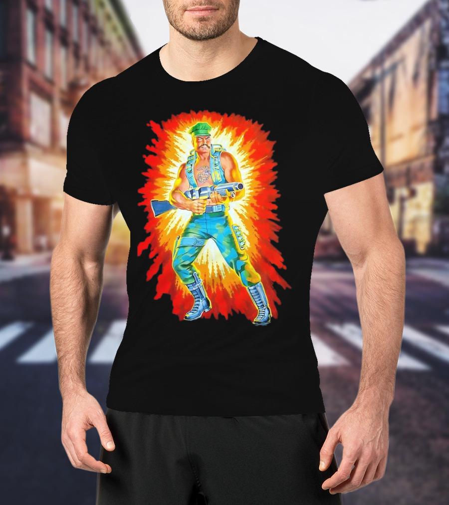 Gung-Ho GI Joe Action Figure Retro Style Burst Background T-Shirt
