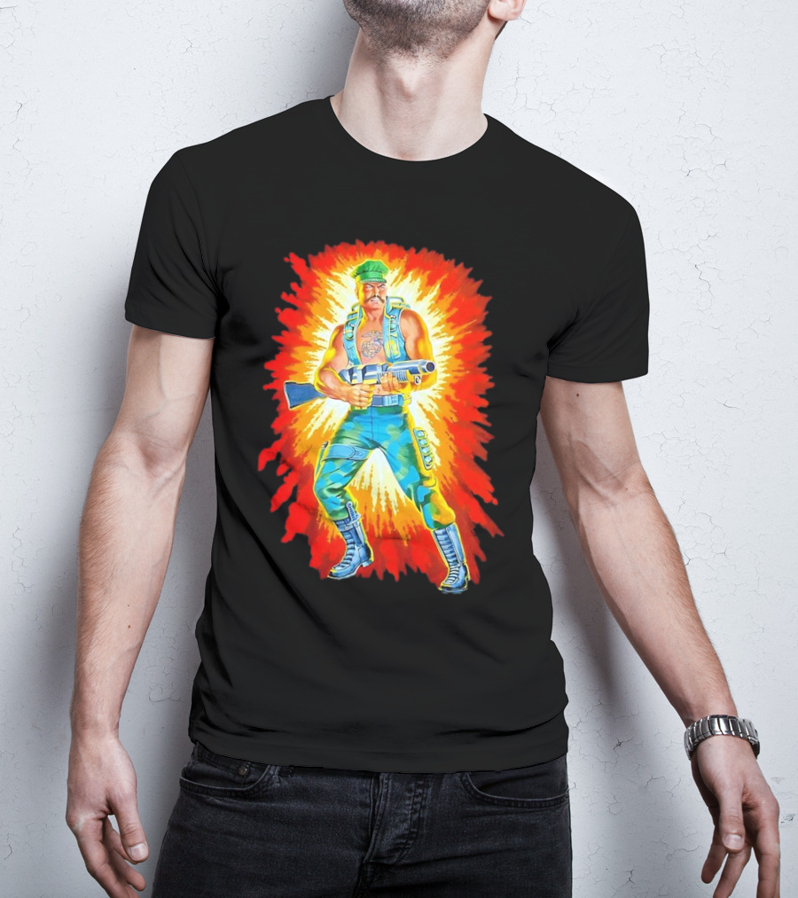 Gung-Ho GI Joe Action Figure Retro Style Burst Background T-Shirt