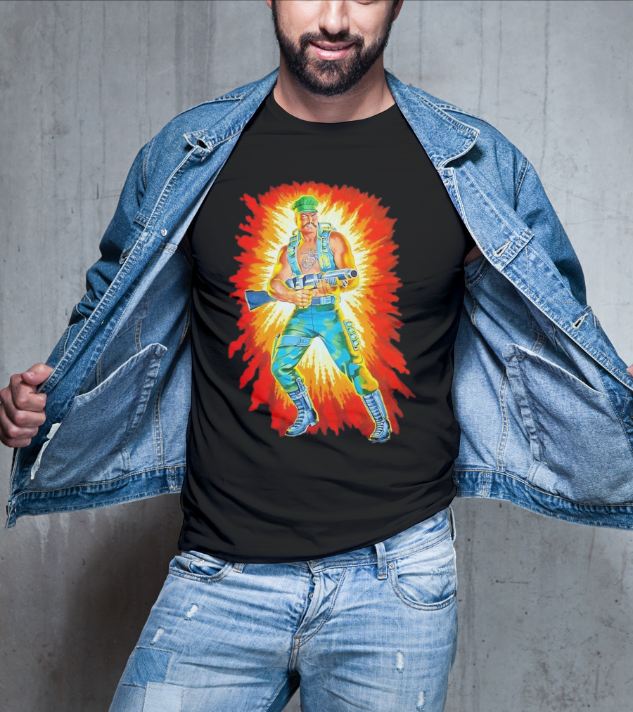 Gung-Ho GI Joe Action Figure Retro Style Burst Background T-Shirt