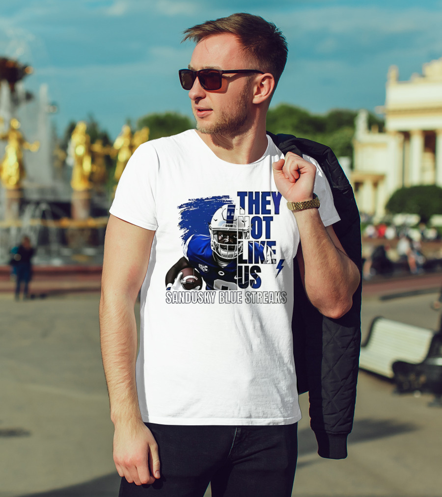 Sandusky Blue Streaks They Not Like Us Football Player Grunge T-Shirt
