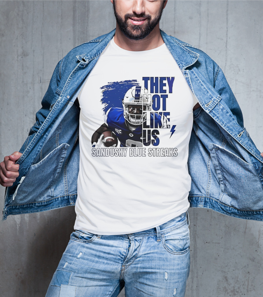 Sandusky Blue Streaks They Not Like Us Football Player Grunge T-Shirt