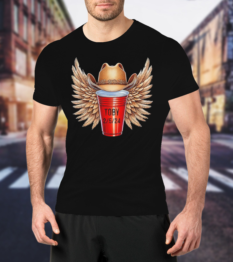 Toby Keith Toby Red Cup 2/5/24 Winged Cowboy Hat T-Shirt
