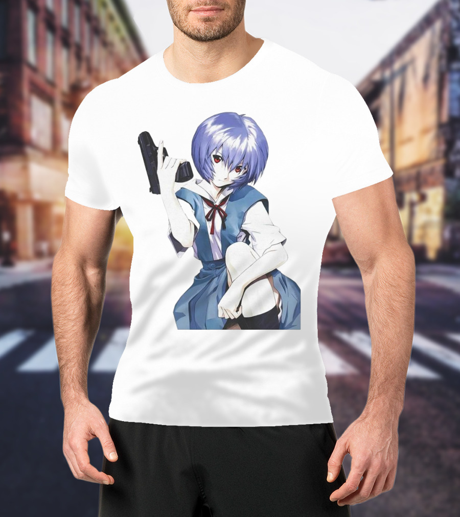 Rei Ayanami Blue Uniform Holding Gun T-Shirt