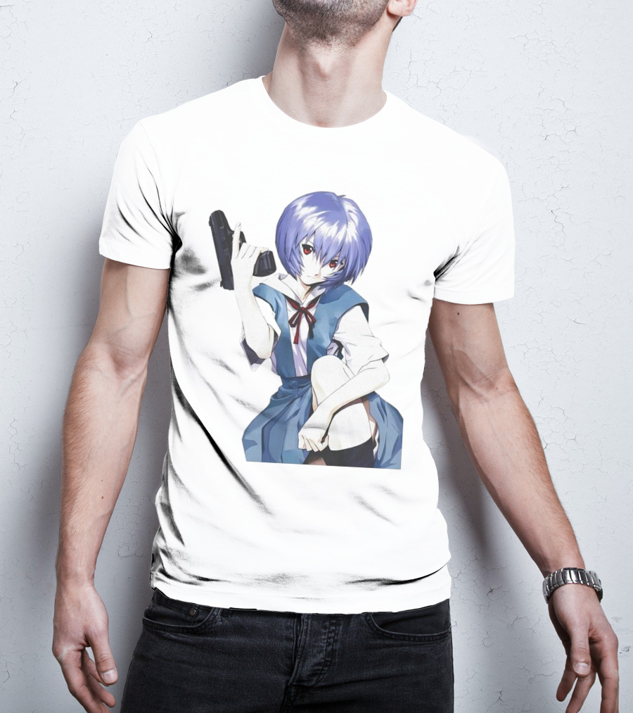 Rei Ayanami Blue Uniform Holding Gun T-Shirt