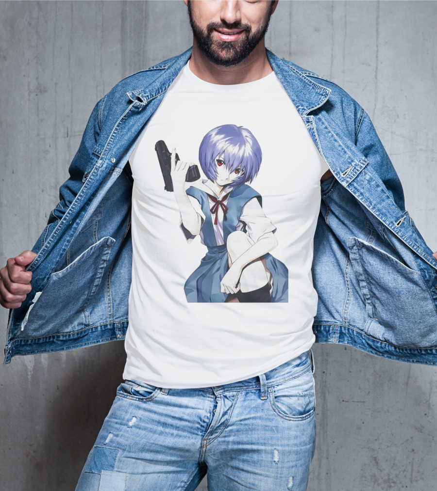 Rei Ayanami Blue Uniform Holding Gun T-Shirt