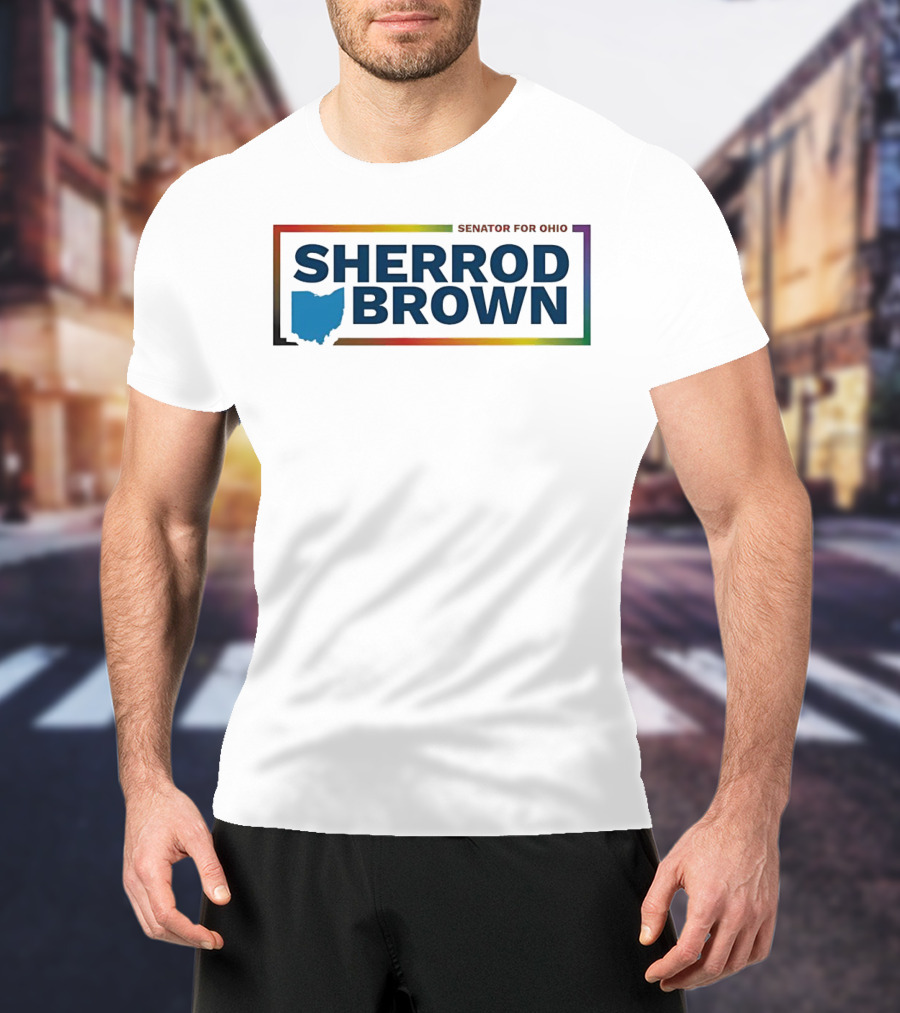 Sherrod Brown Senator For Ohio Ohio Map Rainbow Border T-Shirt
