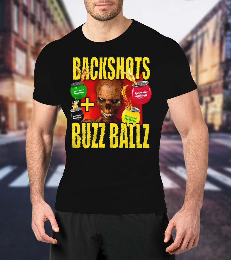 Backshots With Buzz Ballz Fiery Skeleton Combo T-Shirt