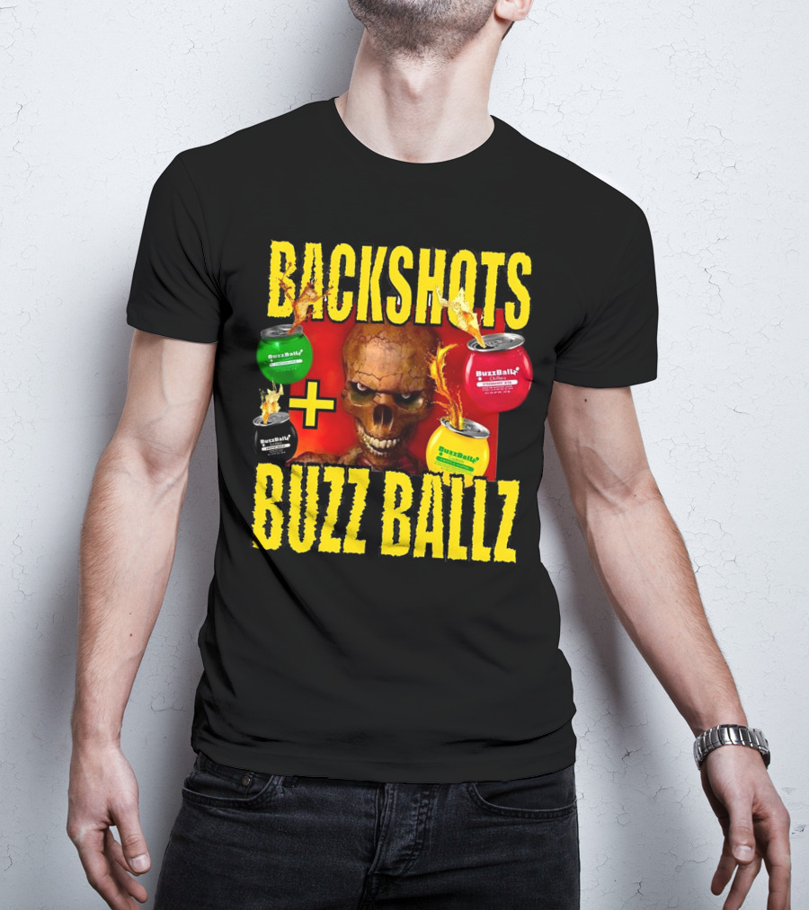 Backshots With Buzz Ballz Fiery Skeleton Combo T-Shirt