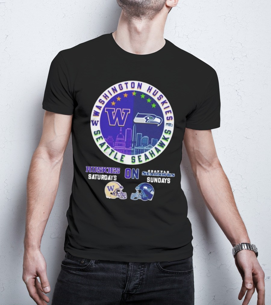 Washington Huskies Seattle Seahawks Huskies On Saturdays Seahawks On Sundays T-Shirt
