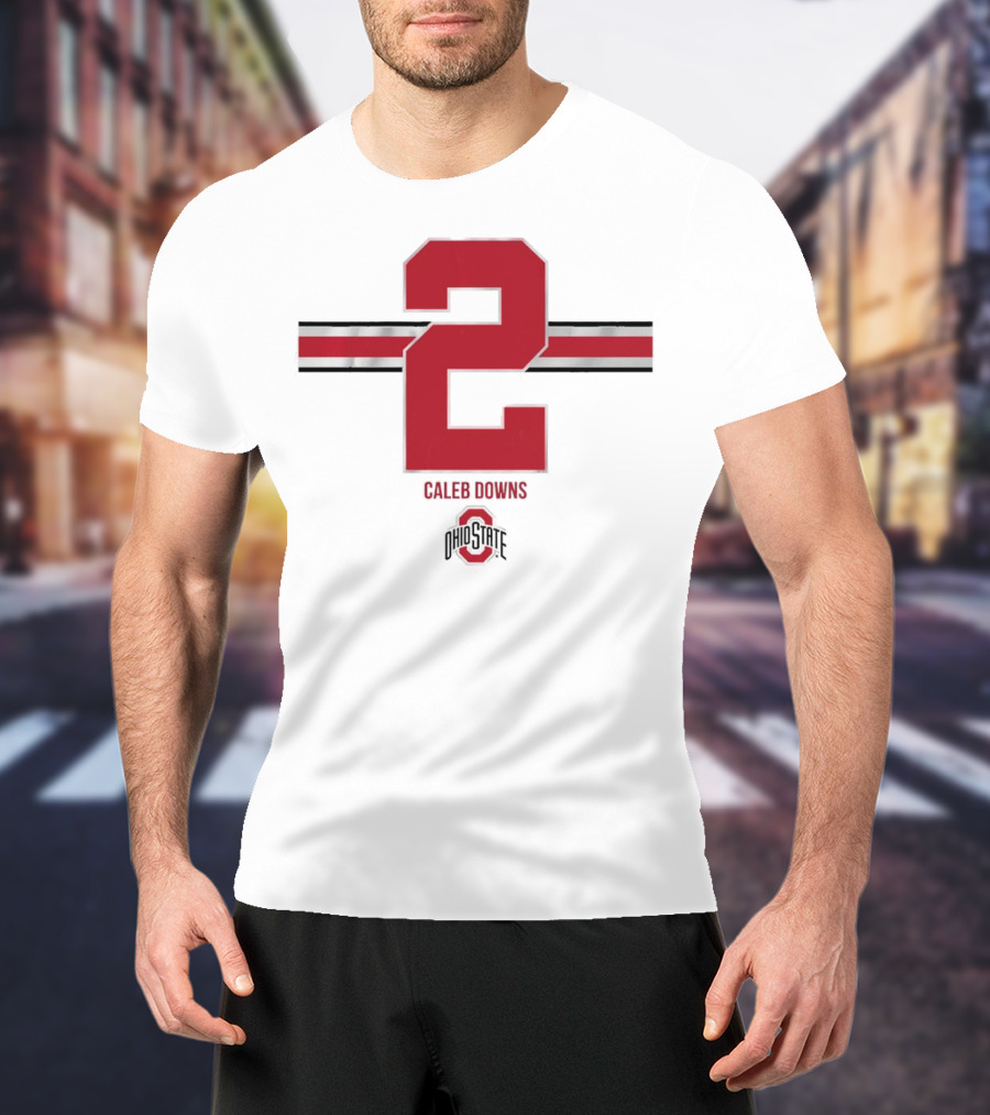 Caleb Downs Ohio State Buckeyes 2 Stripe Football T-Shirt