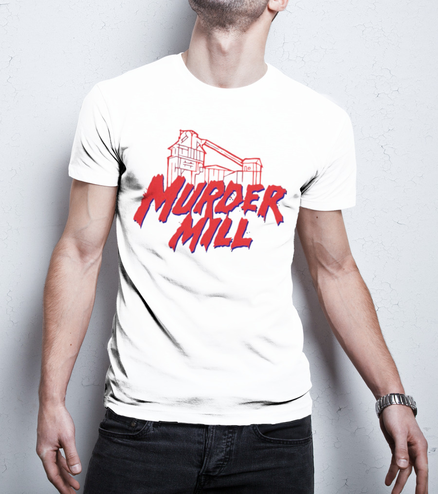 Murder Mill Haunted House Distressed Typography Iconic Building T-Shirt