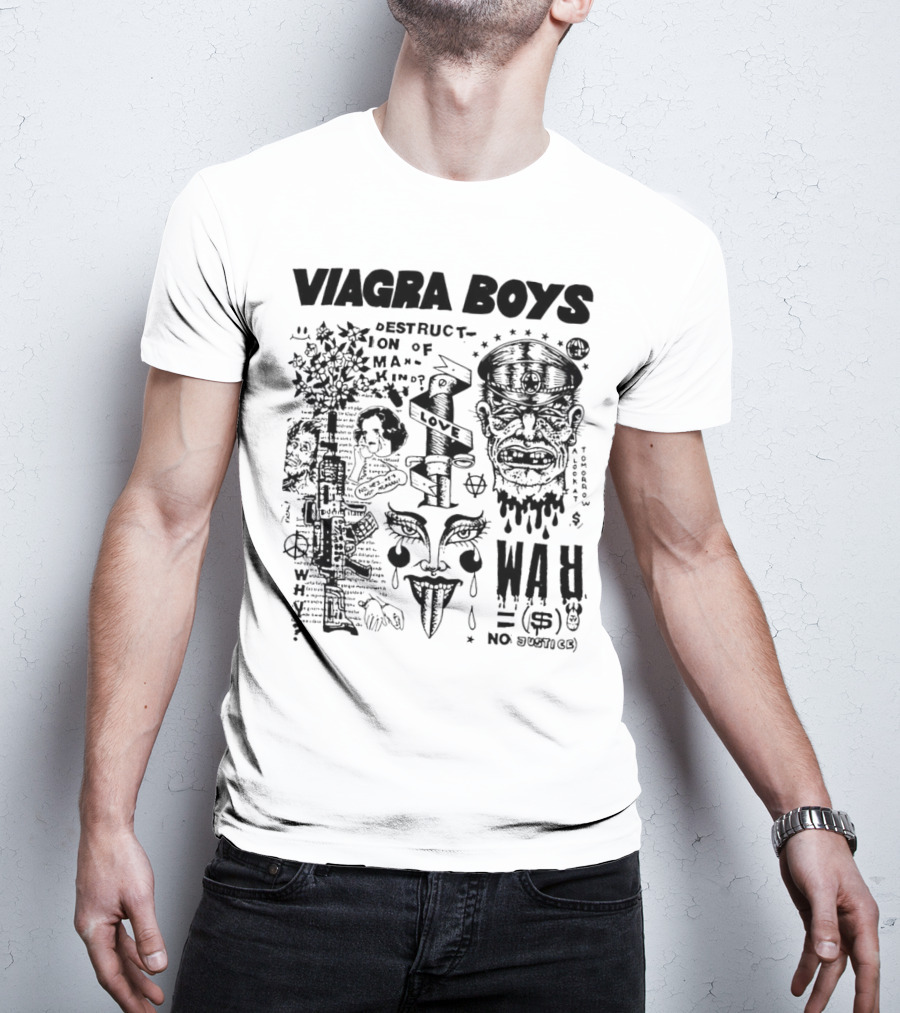 VIAGRA BOYS DESTRUCTION OF MANKIND LOVE NO WAR NO JUSTICE T-Shirt