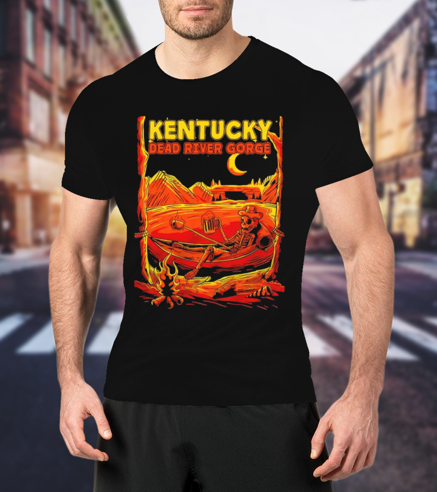 Kentucky Dead River Gorge Skeleton Hammock Campfire Scene T-Shirt
