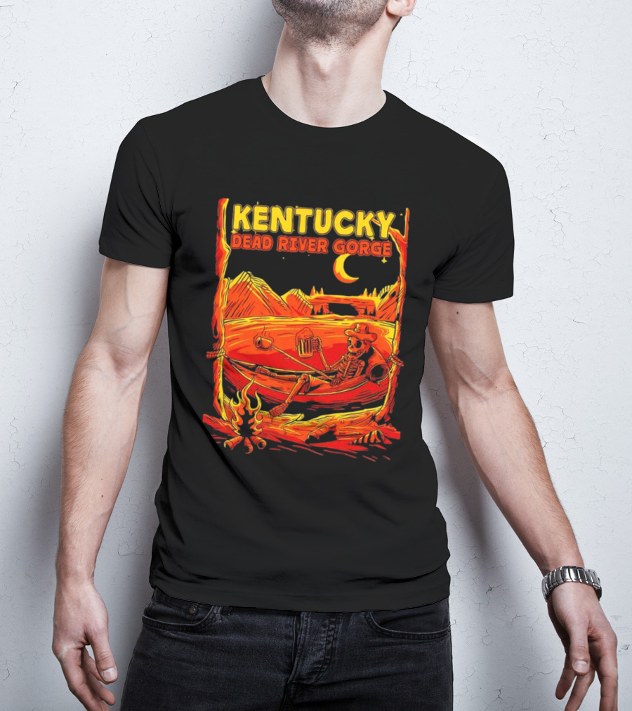 Kentucky Dead River Gorge Skeleton Hammock Campfire Scene T-Shirt